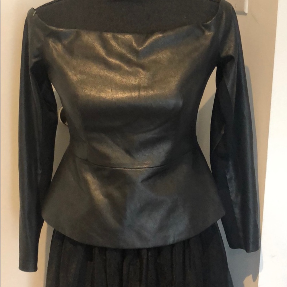 BCBGMAXAZRIA Judy Leather Peplum Shirt
